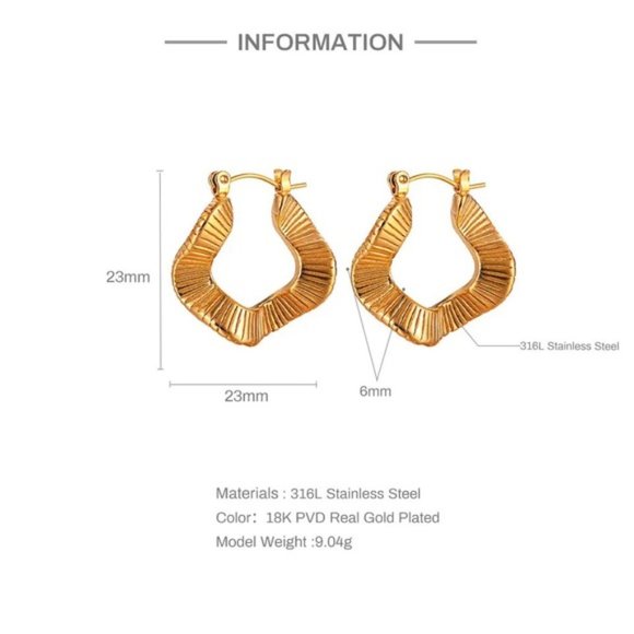 18k Gold Plated Fold Geometric Classic Twist Hoop Earrings - Picture 5 of 11